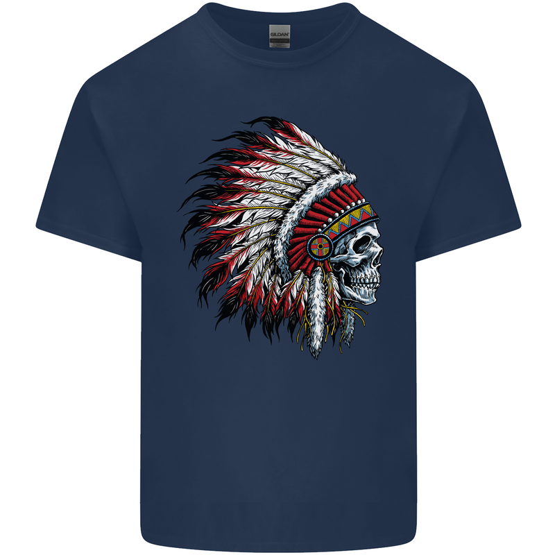 Indian Skull Headdress Biker Motorbike Mens Cotton T-Shirt Tee Top Navy Blue