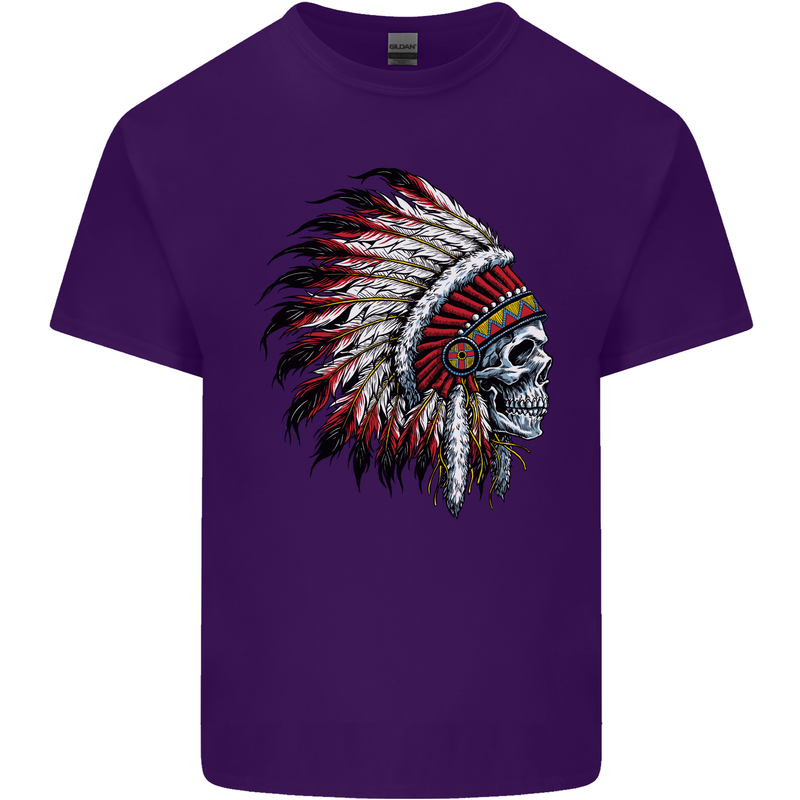 Indian Skull Headdress Biker Motorbike Mens Cotton T-Shirt Tee Top Purple