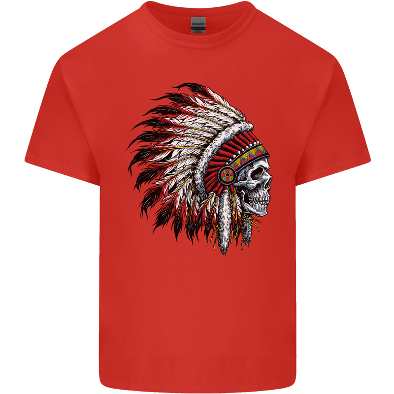 Indian Skull Headdress Biker Motorbike Mens Cotton T-Shirt Tee Top Red