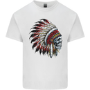 Indian Skull Headdress Biker Motorbike Mens Cotton T-Shirt Tee Top White