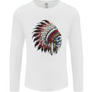 Indian Skull Headdress Biker Motorbike Mens Long Sleeve T-Shirt White