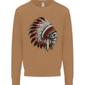 Indian Skull Headdress Biker Motorbike Mens Sweatshirt Jumper Caramel Latte