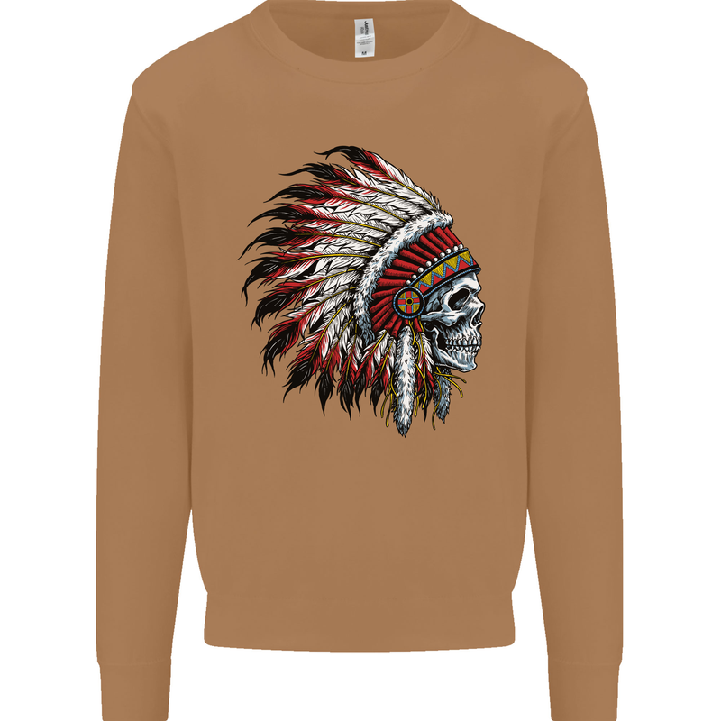 Indian Skull Headdress Biker Motorbike Mens Sweatshirt Jumper Caramel Latte
