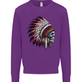 Indian Skull Headdress Biker Motorbike Mens Sweatshirt Jumper Purple