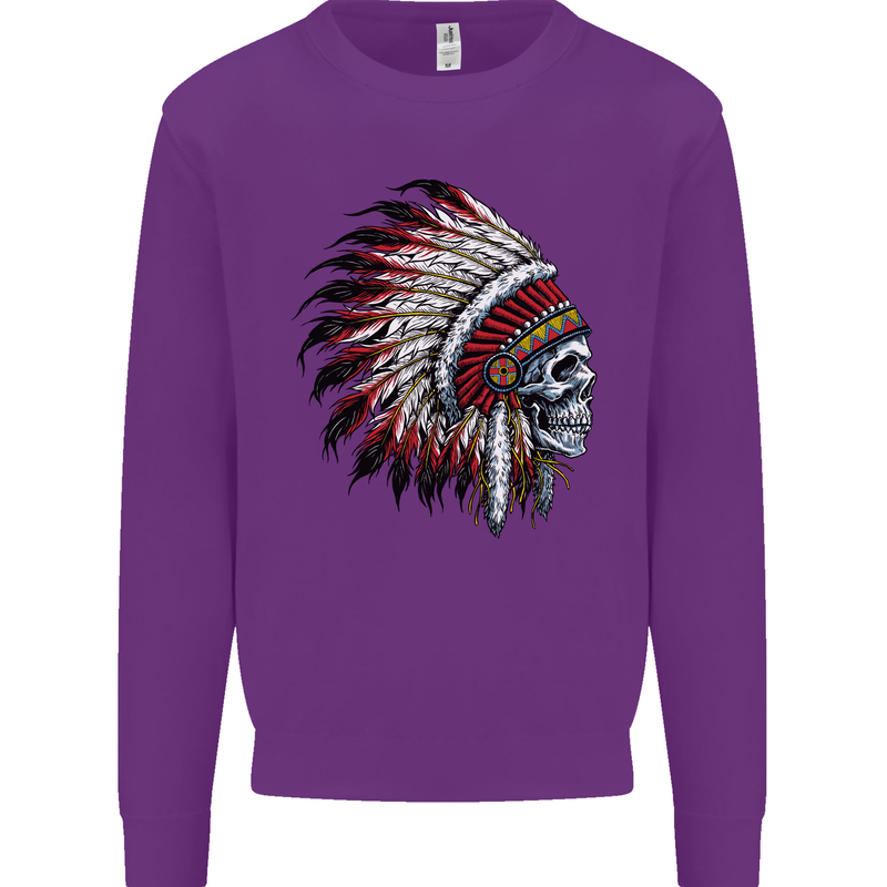 Indian Skull Headdress Biker Motorbike Mens Sweatshirt Jumper Purple