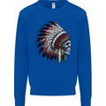 Indian Skull Headdress Biker Motorbike Mens Sweatshirt Jumper Royal Blue