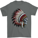 Indian Skull Headdress Biker Motorbike Mens T-Shirt Cotton Gildan Charcoal