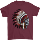 Indian Skull Headdress Biker Motorbike Mens T-Shirt Cotton Gildan Maroon