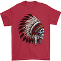 Indian Skull Headdress Biker Motorbike Mens T-Shirt Cotton Gildan Red