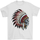 Indian Skull Headdress Biker Motorbike Mens T-Shirt Cotton Gildan White