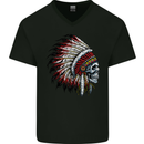 Indian Skull Headdress Biker Motorbike Mens V-Neck Cotton T-Shirt Black