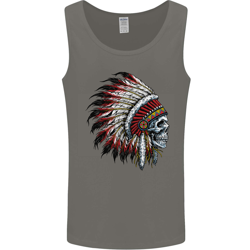 Indian Skull Headdress Biker Motorbike Mens Vest Tank Top Charcoal
