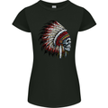 Indian Skull Headdress Biker Motorbike Womens Petite Cut T-Shirt Black