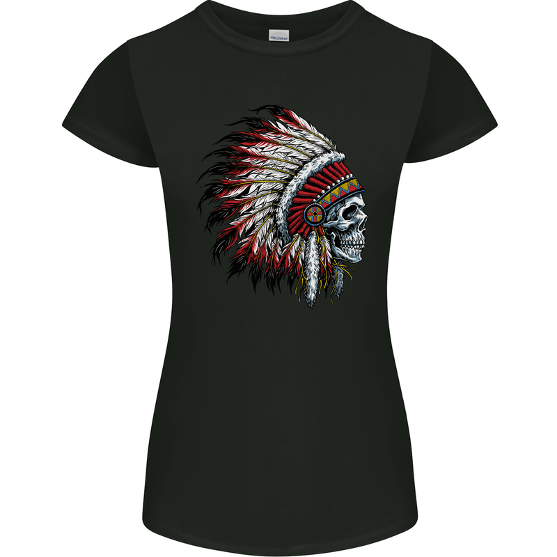 Indian Skull Headdress Biker Motorbike Womens Petite Cut T-Shirt Black