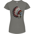 Indian Skull Headdress Biker Motorbike Womens Petite Cut T-Shirt Charcoal