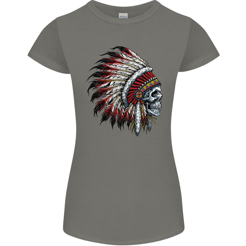 Indian Skull Headdress Biker Motorbike Womens Petite Cut T-Shirt Charcoal