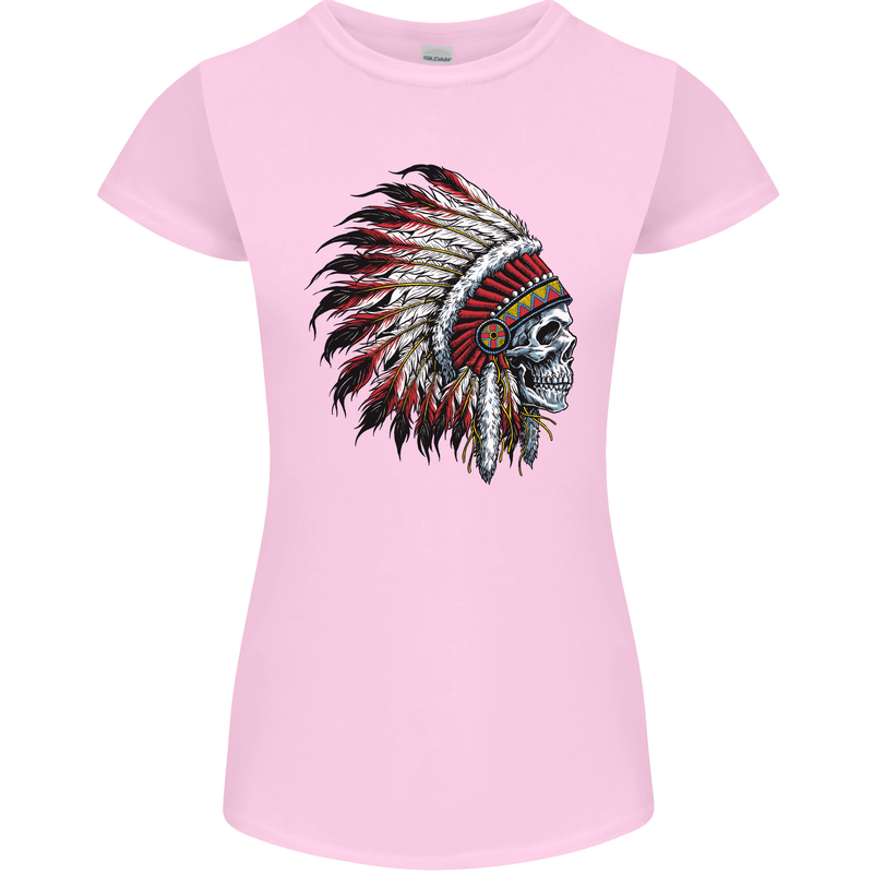 Indian Skull Headdress Biker Motorbike Womens Petite Cut T-Shirt Light Pink