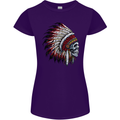 Indian Skull Headdress Biker Motorbike Womens Petite Cut T-Shirt Purple