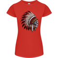 Indian Skull Headdress Biker Motorbike Womens Petite Cut T-Shirt Red