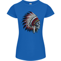 Indian Skull Headdress Biker Motorbike Womens Petite Cut T-Shirt Royal Blue