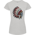 Indian Skull Headdress Biker Motorbike Womens Petite Cut T-Shirt Sports Grey