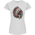 Indian Skull Headdress Biker Motorbike Womens Petite Cut T-Shirt White