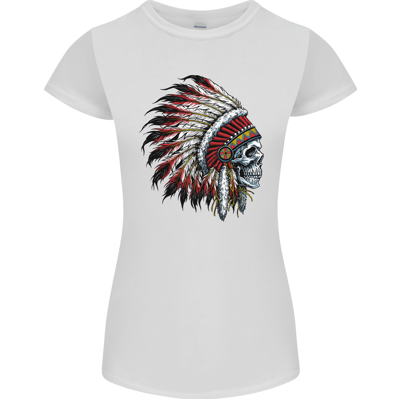 Indian Skull Headdress Biker Motorbike Womens Petite Cut T-Shirt White