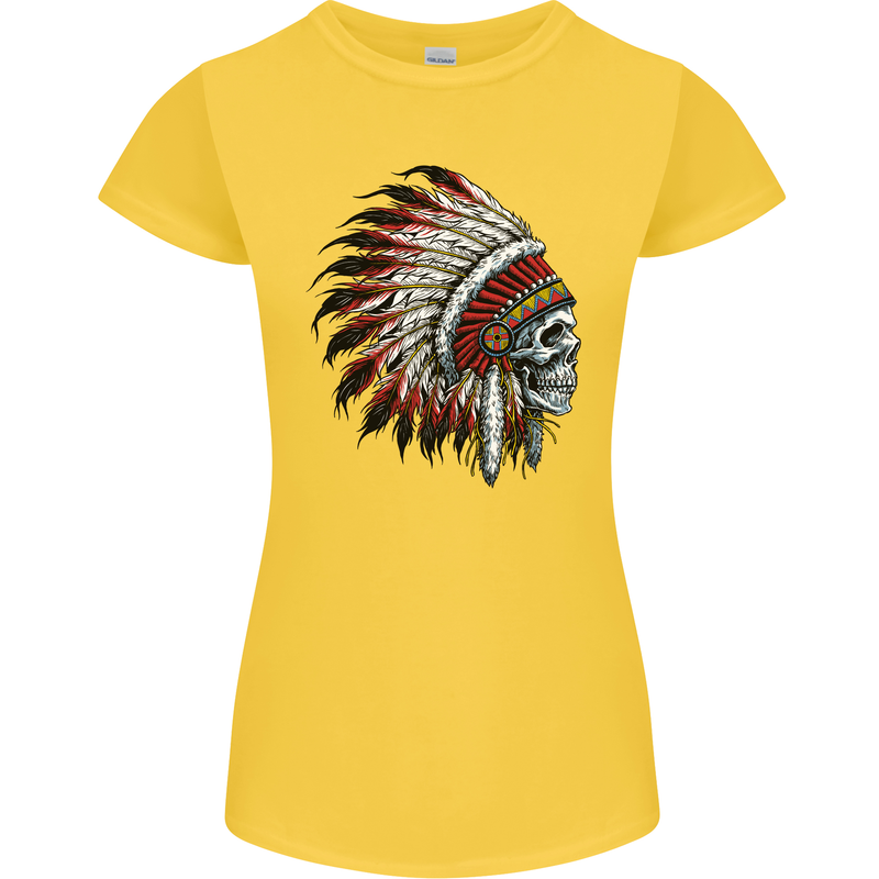 Indian Skull Headdress Biker Motorbike Womens Petite Cut T-Shirt Yellow