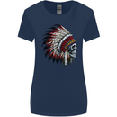 Indian Skull Headdress Biker Motorbike Womens Wider Cut T-Shirt Navy Blue