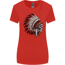 Indian Skull Headdress Biker Motorbike Womens Wider Cut T-Shirt Red
