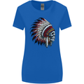 Indian Skull Headdress Biker Motorbike Womens Wider Cut T-Shirt Royal Blue