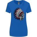 Indian Skull Headdress Biker Motorbike Womens Wider Cut T-Shirt Royal Blue