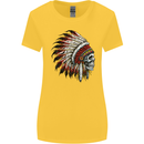 Indian Skull Headdress Biker Motorbike Womens Wider Cut T-Shirt Yellow