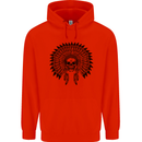 Indian Skull Headdress Biker Motorcycle Childrens Kids Hoodie Bright Red