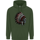 Indian Skull Headdress Biker Motorcycle Childrens Kids Hoodie Forest Green