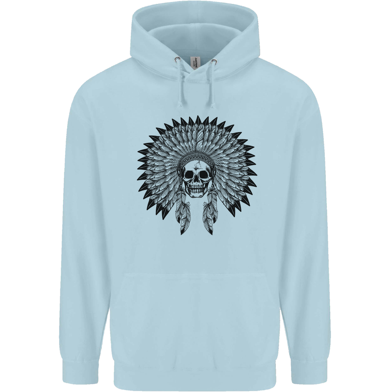 Indian Skull Headdress Biker Motorcycle Childrens Kids Hoodie Light Blue