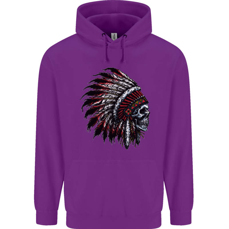 Indian Skull Headdress Biker Motorcycle Childrens Kids Hoodie Purple