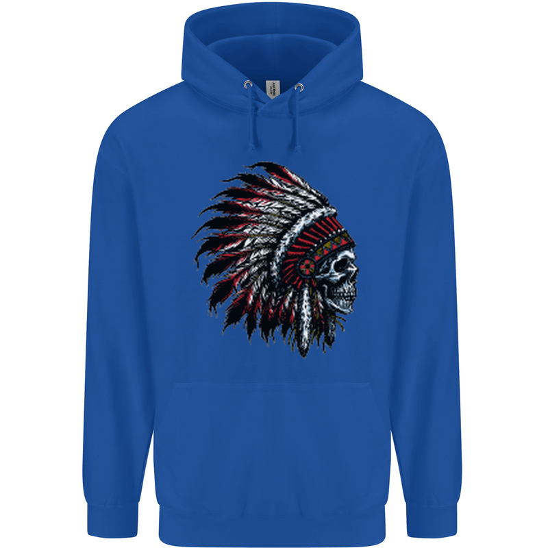 Indian Skull Headdress Biker Motorcycle Childrens Kids Hoodie Royal Blue