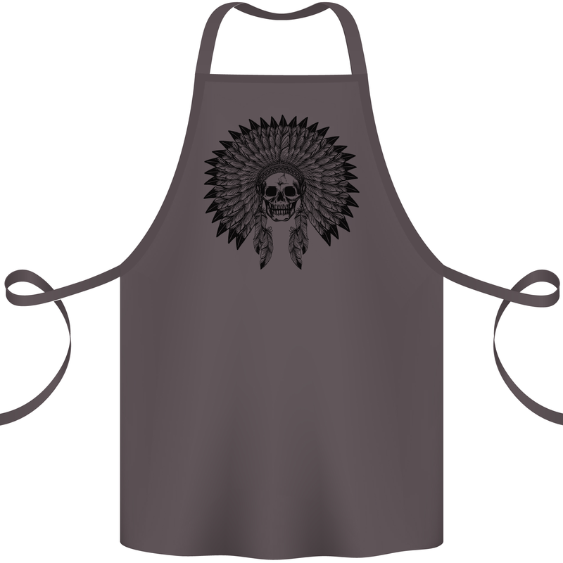Indian Skull Headdress Biker Motorcycle Cotton Apron 100% Organic Dark Grey