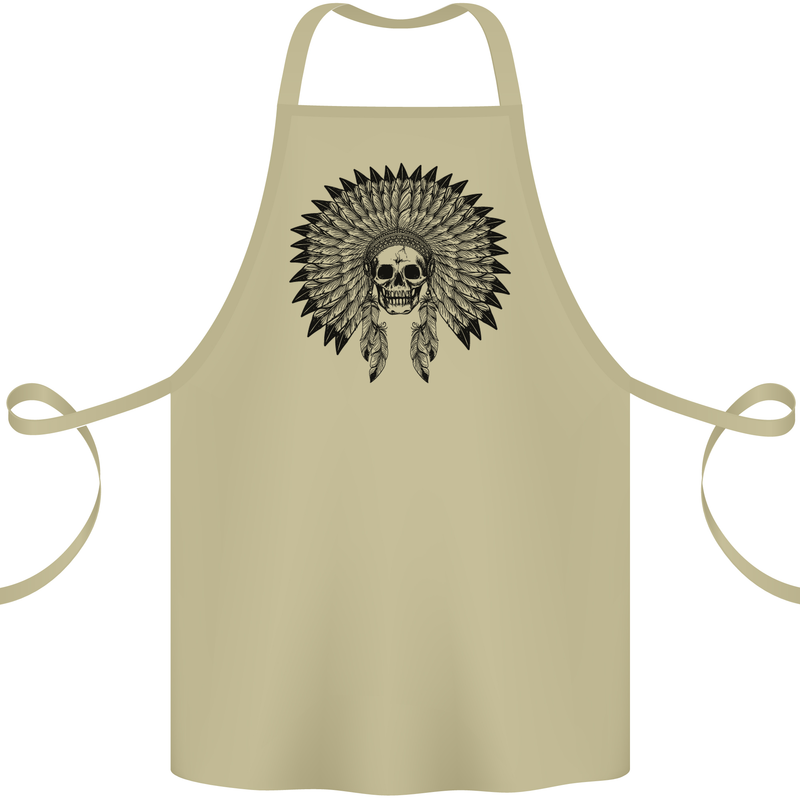 Indian Skull Headdress Biker Motorcycle Cotton Apron 100% Organic Khaki