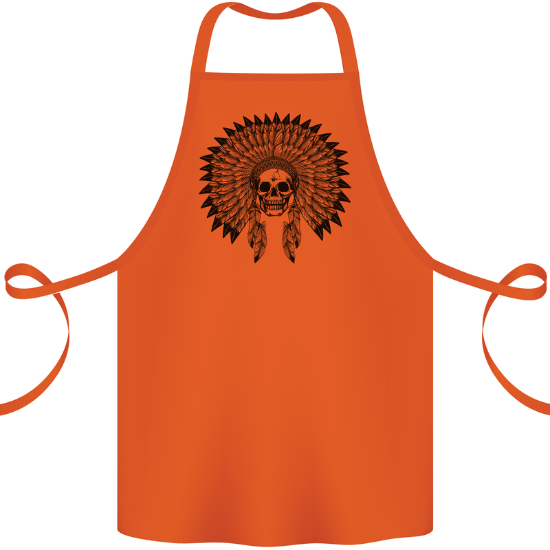 Indian Skull Headdress Biker Motorcycle Cotton Apron 100% Organic Orange