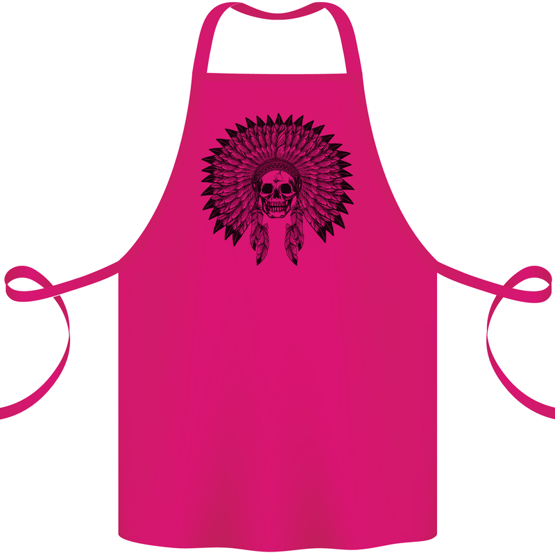 Indian Skull Headdress Biker Motorcycle Cotton Apron 100% Organic Pink