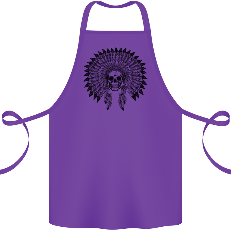 Indian Skull Headdress Biker Motorcycle Cotton Apron 100% Organic Purple