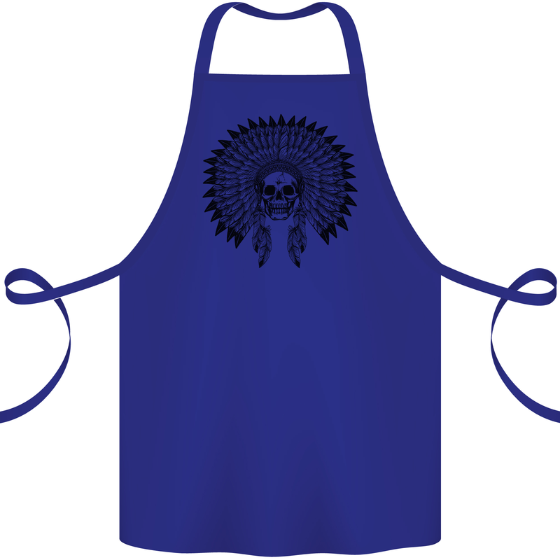 Indian Skull Headdress Biker Motorcycle Cotton Apron 100% Organic Royal Blue