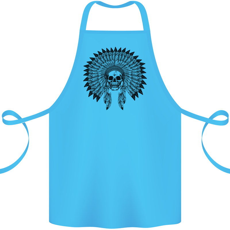 Indian Skull Headdress Biker Motorcycle Cotton Apron 100% Organic Turquoise