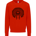 Indian Skull Headdress Biker Motorcycle Kids Sweatshirt Jumper Bright Red