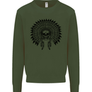 Indian Skull Headdress Biker Motorcycle Kids Sweatshirt Jumper Forest Green