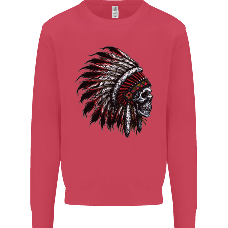 Indian Skull Headdress Biker Motorcycle Kids Sweatshirt Jumper Heliconia