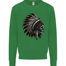 Indian Skull Headdress Biker Motorcycle Kids Sweatshirt Jumper Irish Green