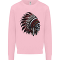 Indian Skull Headdress Biker Motorcycle Kids Sweatshirt Jumper Light Pink